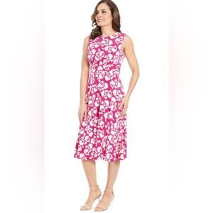 London Times Womens Sleeveless Inset Waist Midi Fit and Flare Dress